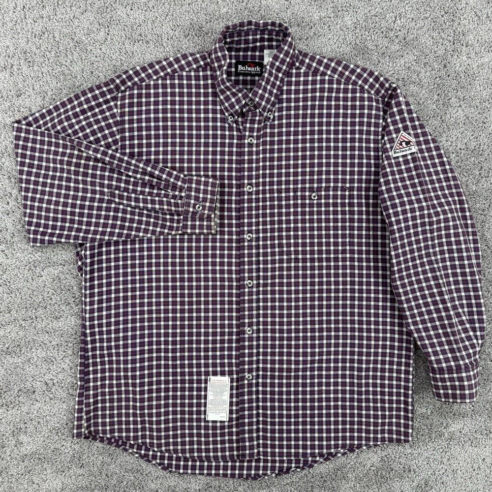 Bulwark FR Shirt Men L Plaid Long Sleeve Button Down Workwear Protective Apparel